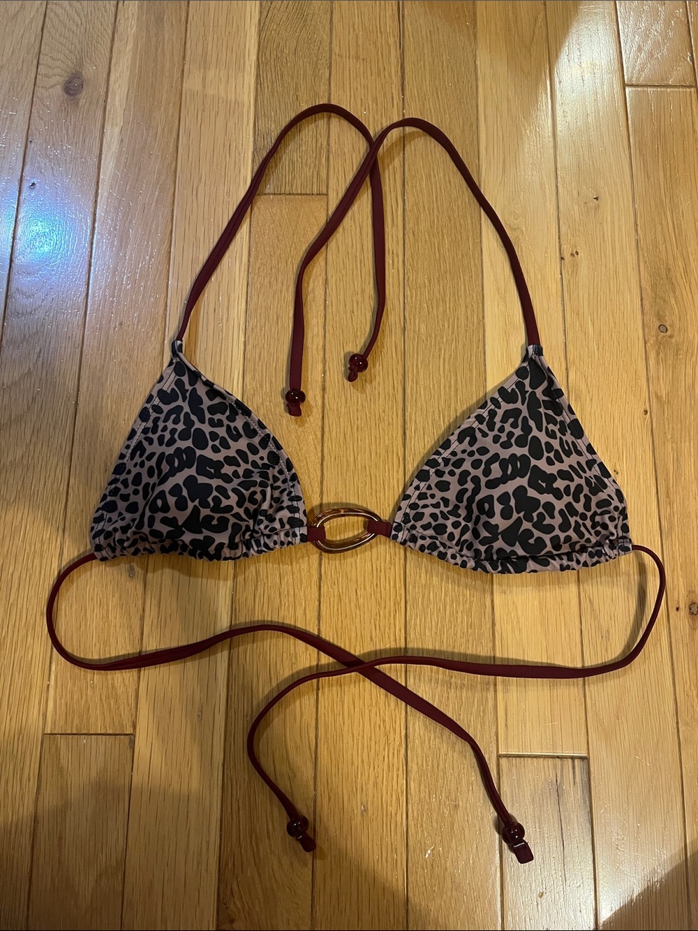 Cheetah print and burgundy beaded bikini top